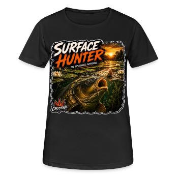 Conception de la pêche à la carpe de chasse de surface - T-shirt respirant Femme - noir - Devant - AI Model Female 172 light (172cm)