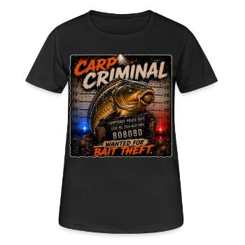 Carp Fishing Criminal Wanted For Bait Theft  - Women's Breathable T-Shirt - black - Front - AI Model Female 172 light (172cm)