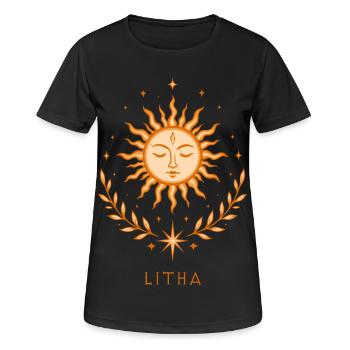 Litha Sonne – Spirituelles Boho Motiv - Frauen T-Shirt atmungsaktiv - Schwarz - Vorne - AI Model Female 172 light (172cm)