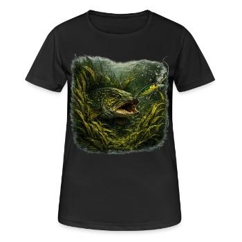 Hecht-Hinterhalt-Räuberfisch-Design - Frauen T-Shirt atmungsaktiv - Schwarz - Vorne - AI Model Female 172 light (172cm)