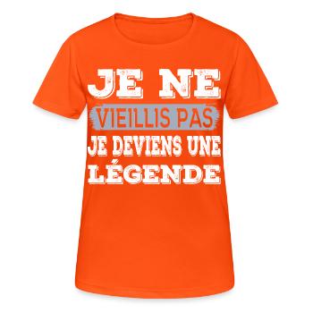Anniversaire Cadeau humour personnalisé - T-shirt respirant Femme - orange néon - Devant - AI Model Female 172 dark (172cm)