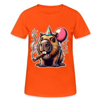 Capybara Party - Frauen T-Shirt atmungsaktiv - Neonorange - Vorne - AI Model Female 172 dark (172cm)
