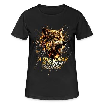 Wolfskopf Wolf Alpha Leader Motivations Spruch - Frauen T-Shirt atmungsaktiv - Schwarz - Vorne - AI Model Female 172 light (172cm)