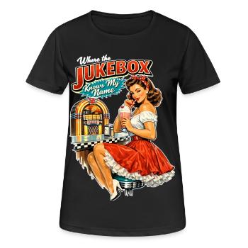 50s Diner Pin-Up: Where the Jukebox Knows My Name - Women's Breathable T-Shirt - black - Front - AI Model Female 172 light (172cm)