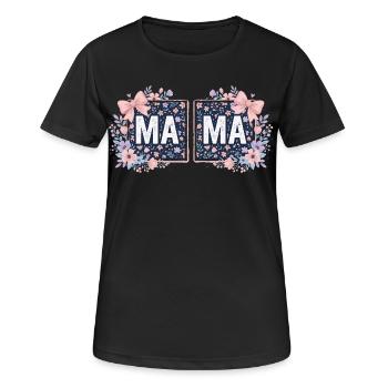 MAMA Blumenquadrate und rosa Schleifen | Koketter Stil - Frauen T-Shirt atmungsaktiv - Schwarz - Vorne - AI Model Female 172 light (172cm)