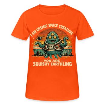 Cosmic Space Creature Alien Retro Design - Frauen T-Shirt atmungsaktiv - Neonorange - Vorne - AI Model Female 172 dark (172cm)