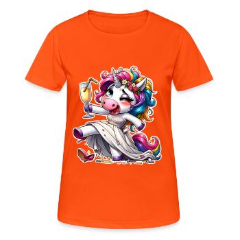 Bride Einmhorn Marriage Hen Party - Women's Breathable T-Shirt - neon orange - Front - AI Model Female 172 dark (172cm)