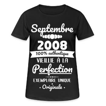 Anniversaire 18 ans - Septembre 2008 Originale - T-shirt respirant Femme - noir - Devant - AI Model Female 172 light (172cm)