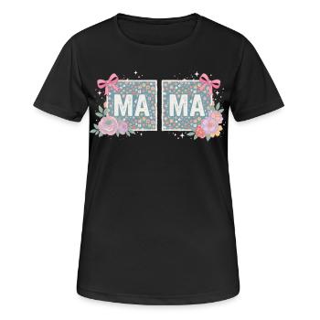 MAMA Blumenquadrate und rosa Schleifen | Retro - Frauen T-Shirt atmungsaktiv - Schwarz - Vorne - AI Model Female 172 light (172cm)