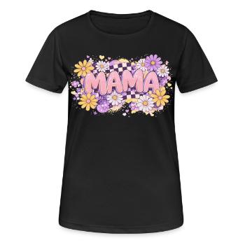 MAMA Retro Checkerboard and Pastel Flowers | Chic - Women's Breathable T-Shirt - black - Front - AI Model Female 172 light (172cm)