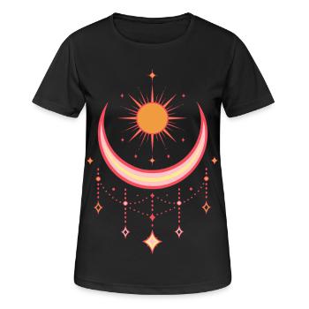 Mittsommer Sonne und Mond – Boho Symbolmotiv - Frauen T-Shirt atmungsaktiv - Schwarz - Vorne - AI Model Female 172 light (172cm)