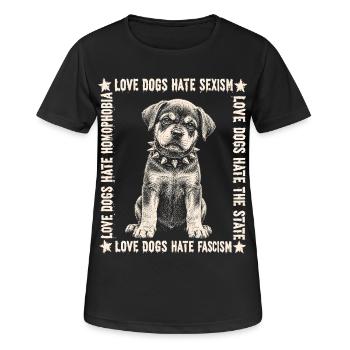 Chemise Love Dogs Hate Fascism - T-shirt respirant Femme - noir - Devant - AI Model Female 172 light (172cm)