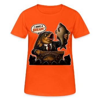 Ich habe ein lustiges Karpfenfischen-Design mit Brassen - Frauen T-Shirt atmungsaktiv - Neonorange - Vorne - AI Model Female 172 dark (172cm)