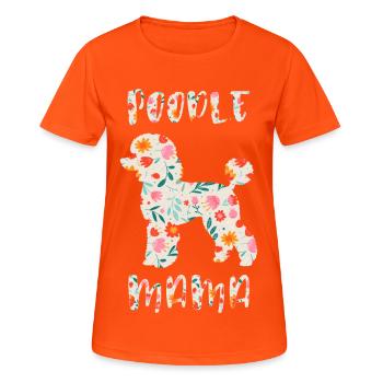 Pudel Mama mit Blumenmotiv - Frauen T-Shirt atmungsaktiv - Neonorange - Vorne - AI Model Female 172 dark (172cm)