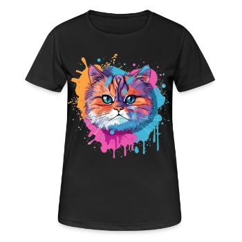 Visage de chat à poil court exotique illustration colorée - T-shirt respirant Femme - noir - Devant - AI Model Female 172 light (172cm)