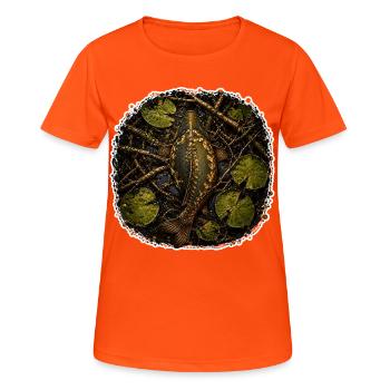 Verstecktes Karpfen-Karpfenfischen-Design - Frauen T-Shirt atmungsaktiv - Neonorange - Vorne - AI Model Female 172 dark (172cm)