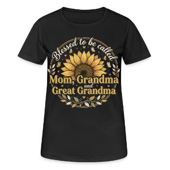 Urgroßmutter-Oma Sonnenblumen-Geschenk - Frauen T-Shirt atmungsaktiv - Schwarz - Vorne - AI Model Female 172 light (172cm)