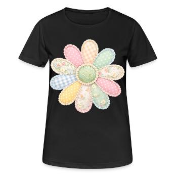 Bunte Blume Patchwork Vintage Cottagecore Design - Frauen T-Shirt atmungsaktiv - Schwarz - Vorne - AI Model Female 172 light (172cm)