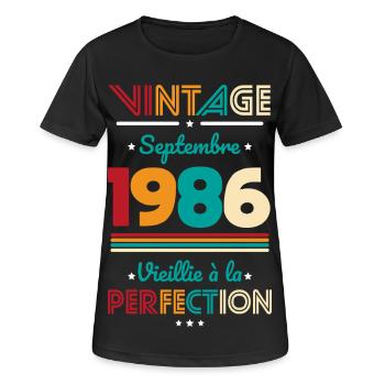 40-jähriges Jubiläum – Jahrgang – September 1986 - Frauen T-Shirt atmungsaktiv - Schwarz - Vorne - AI Model Female 172 light (172cm)