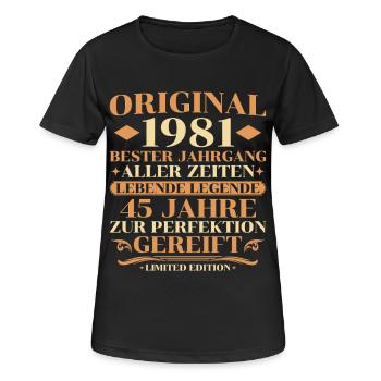 Original 1981 Bester Jahrgang 45. Geburtstag - Frauen T-Shirt atmungsaktiv - Schwarz - Vorne - AI Model Female 172 light (172cm)