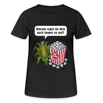 Mais & Popcorn Wortwitz - Frauen T-Shirt atmungsaktiv - Schwarz - Vorne - AI Model Female 172 light (172cm)