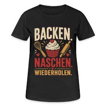 Backen Naschen Wiederholen Shirt - Frauen T-Shirt atmungsaktiv - Schwarz - Vorne - AI Model Female 172 light (172cm)