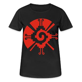Sonnengeometrisches Muster (Rot) - Frauen T-Shirt atmungsaktiv - Schwarz - Vorne - AI Model Female 172 light (172cm)