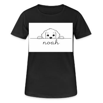 der kleine Welpe schaut Noah an. - Frauen T-Shirt atmungsaktiv - Schwarz - Vorne - AI Model Female 172 light (172cm)