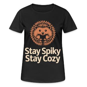 Cadeau avec motif animal Stay Cozy Hedgehog pour les fans de hérissons - T-shirt respirant Femme - noir - Devant - AI Model Female 172 light (172cm)