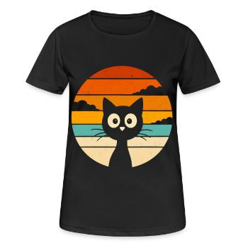 Chat Noir Rétro Sunset - Frauen T-Shirt atmungsaktiv - Schwarz - Vorne - AI Model Female 172 light (172cm)