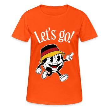 Deutschland Fußball Fan Retro Comic Maskottchen - Frauen T-Shirt atmungsaktiv - Neonorange - Vorne - AI Model Female 172 dark (172cm)