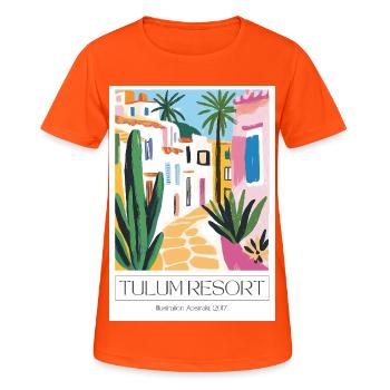 Tulum Resort Farbtraum - Frauen T-Shirt atmungsaktiv - Neonorange - Vorne - AI Model Female 172 dark (172cm)