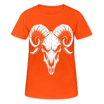 Schädel mit Hörner Widder Totenkopf - Frauen T-Shirt atmungsaktiv - Neonorange - Vorne - AI Model Female 172 dark (172cm)