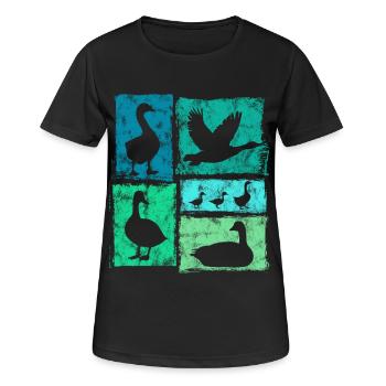 Gänse Perspektiven Retro Bauernhof Grafik - Frauen T-Shirt atmungsaktiv - Schwarz - Vorne - AI Model Female 172 light (172cm)