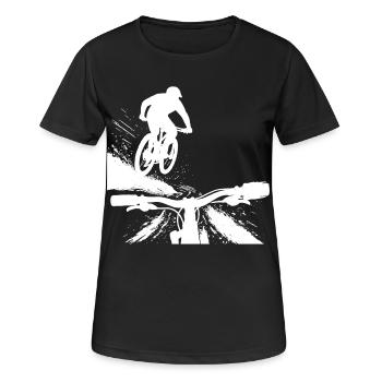 Point de vue du saut en descente en VTT - Conception de VTT - T-shirt respirant Femme - noir - Devant - AI Model Female 172 light (172cm)