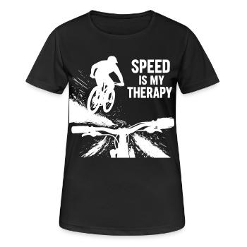 La vitesse est ma thérapie - Point de vue du saut en descente en VTT - T-shirt respirant Femme - noir - Devant - AI Model Female 172 light (172cm)