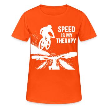 La vitesse est ma thérapie - Point de vue du saut en descente en VTT - T-shirt respirant Femme - orange néon - Devant - AI Model Female 172 dark (172cm)
