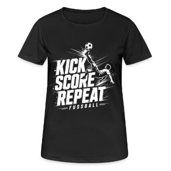 Fußball Kick Score Repeat Motiv - Frauen T-Shirt atmungsaktiv - Schwarz - Vorne - AI Model Female 172 light (172cm)