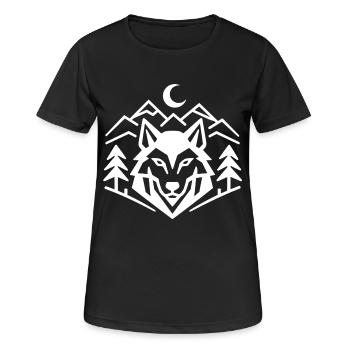 Geometric Wolfpack Emblem: Minimalist Wolf Shirt - Frauen T-Shirt atmungsaktiv - Schwarz - Vorne - AI Model Female 172 light (172cm)