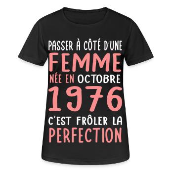 Anniversaire 50 ans - Née en Octobre 1976 - T-shirt respirant Femme - noir - Devant - AI Model Female 172 light (172cm)