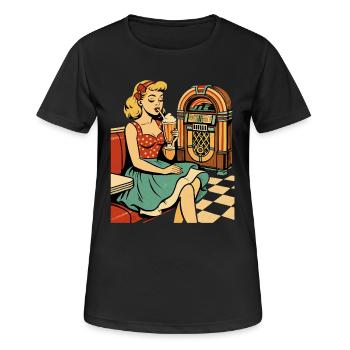 Retro 50s Diner Pin-Up Girl Milkshake Poster - Women's Breathable T-Shirt - black - Front - AI Model Female 172 light (172cm)