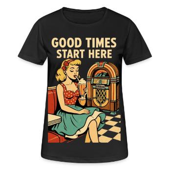 Retro 50s Diner Pin-Up Girl Milkshake Poster - Women's Breathable T-Shirt - black - Front - AI Model Female 172 light (172cm)