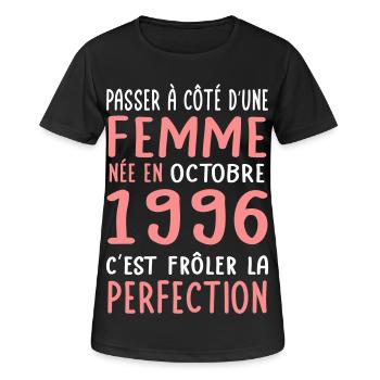 Anniversaire 30 ans - Née en Octobre 1996 - T-shirt respirant Femme - noir - Devant - AI Model Female 172 light (172cm)