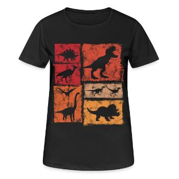 Retro Dinosaurier Grafik - Frauen T-Shirt atmungsaktiv - Schwarz - Vorne - AI Model Female 172 light (172cm)