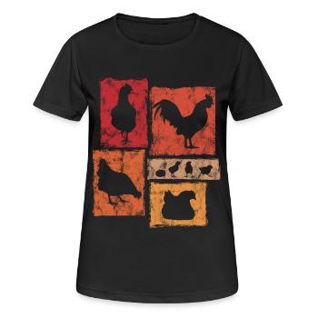 Chickens in perspective for farmer and farm - Women's Breathable T-Shirt - black - Front - AI Model Female 172 light (172cm)