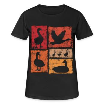Gänse In Perspektive - Retro Bauernhof Grafik - Frauen T-Shirt atmungsaktiv - Schwarz - Vorne - AI Model Female 172 light (172cm)