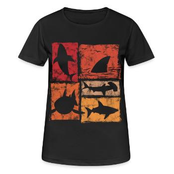 Shark Silhouettes in Perspective Graphic - Women's Breathable T-Shirt - black - Front - AI Model Female 172 light (172cm)