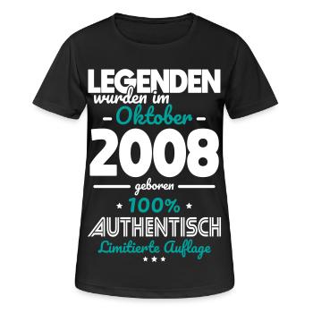 18. Geburtstag - Legenden wurden im Oktober 2008 - Frauen T-Shirt atmungsaktiv - Schwarz - Vorne - AI Model Female 172 light (172cm)