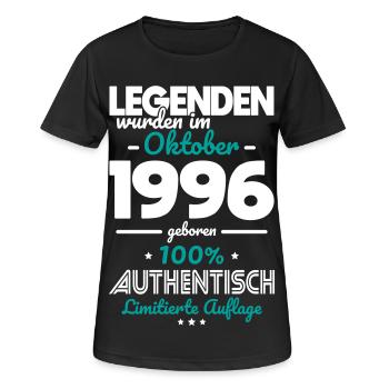 30. Geburtstag - Legenden wurden im Oktober 1996 - Frauen T-Shirt atmungsaktiv - Schwarz - Vorne - AI Model Female 172 light (172cm)