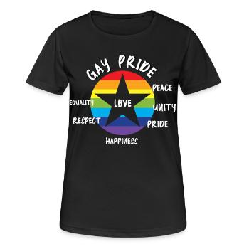 love gay CSD regenbogen stolz vielfalt stern LGBTQ - Frauen T-Shirt atmungsaktiv - Schwarz - Vorne - AI Model Female 172 light (172cm)